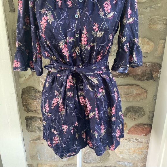 Rebecca Taylor Ivie Short-Sleeve Floral-Print Romper Navy Combo Womens 4 - Picture 7 of 16